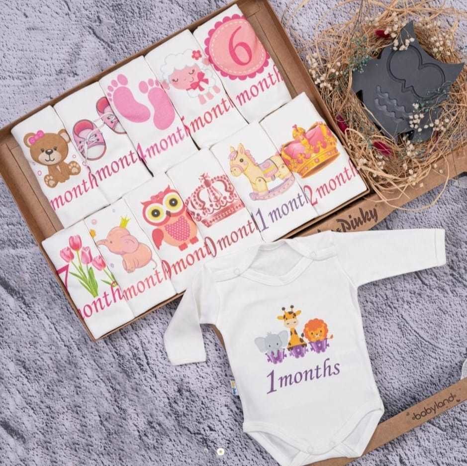 Ayakkabı Baskılı 12'li Uzun Kollu Çıtçıtlı Badi Bebek Set