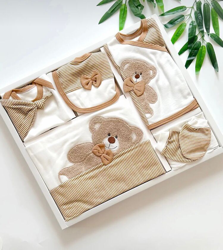 Ayıcık İşlemeli %100 Pamuk Yeni Doğan 10'lu Hastane Çıkışı