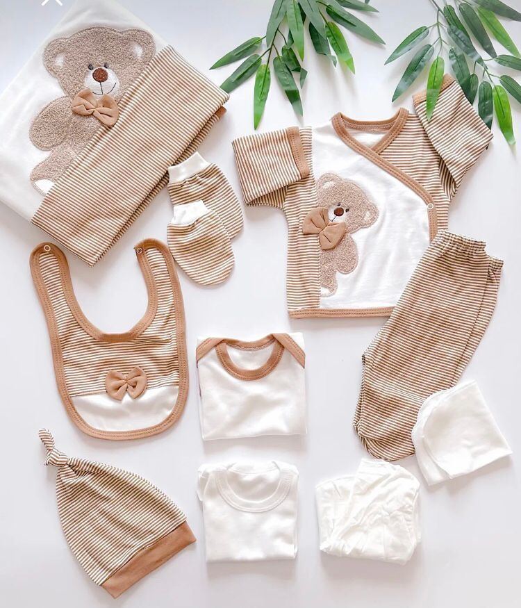 Ayıcık İşlemeli %100 Pamuk Yeni Doğan 10'lu Hastane Çıkışı