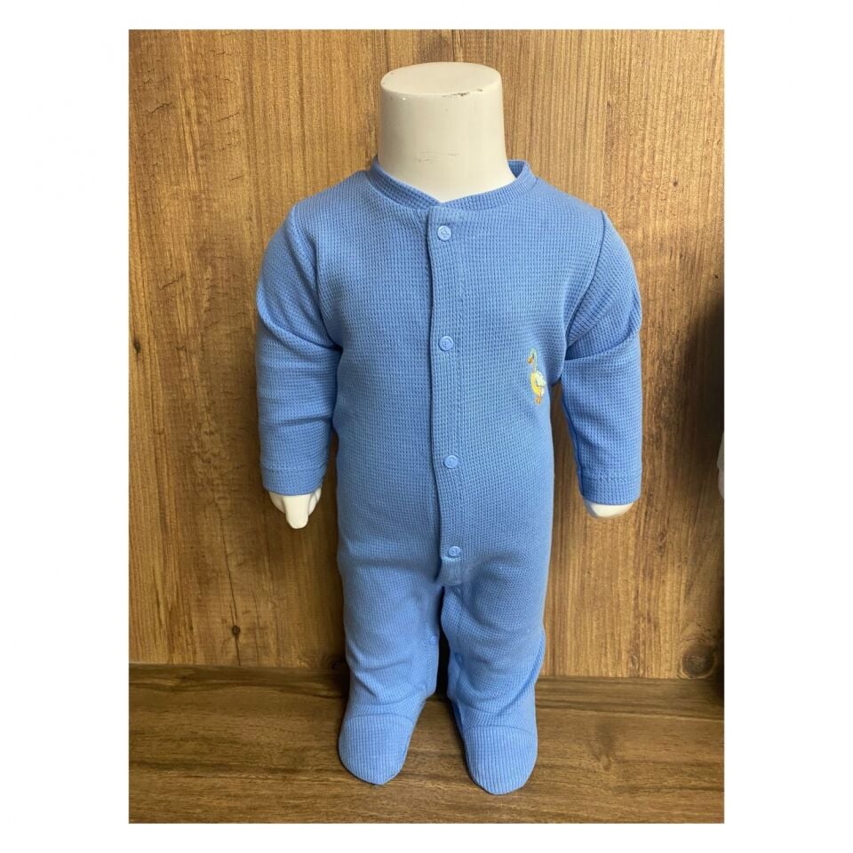 Ördek Desenli %100 Pamuk Bebek Tulum Mavi