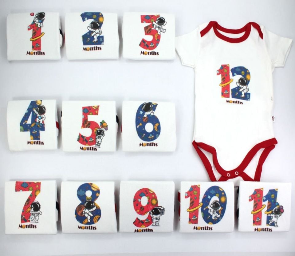 Astranot  Baskılı 12'li Kısakol Çıtçıtlı Badi Bebek Set