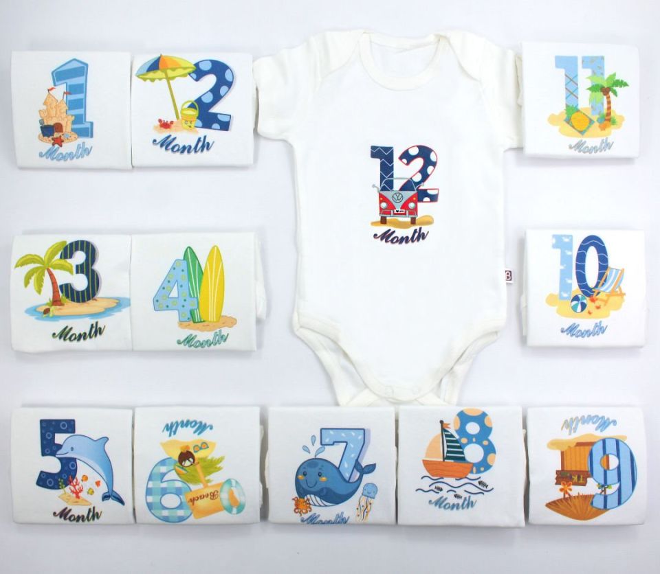 Beach Baskılı 12'li Kısakol Çıtçıtlı Badi Bebek Set
