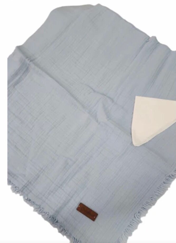 Müslin 2 Kat Yumuşacık Bebek Battaniyesi Mavi