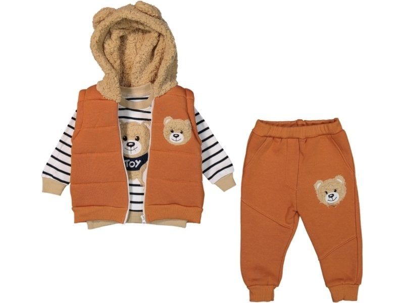 Hippıl Baby  Kapüşonlu Yelekli Alt Üst Bebek Takım 3'lü