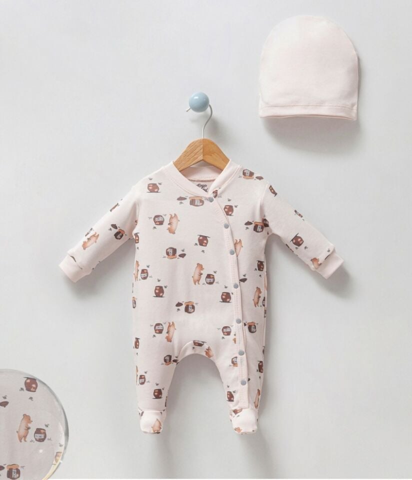 Ballı Ayı Desenli Bebek Tulum