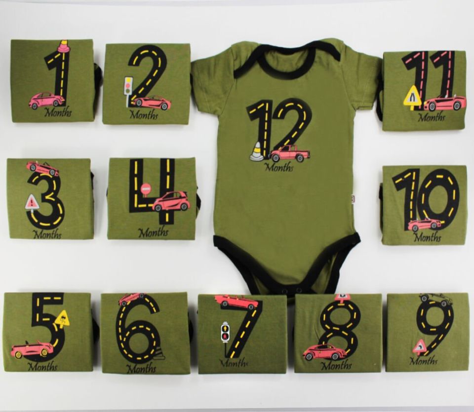 Araba Baskılı 12'li Kısakol Çıtçıtlı Badi Bebek Set