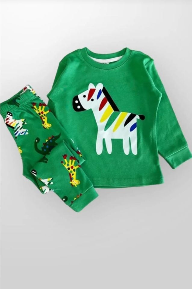 Zebra Detaylı Pamuk Erkek Çocuk Pijama Takımı