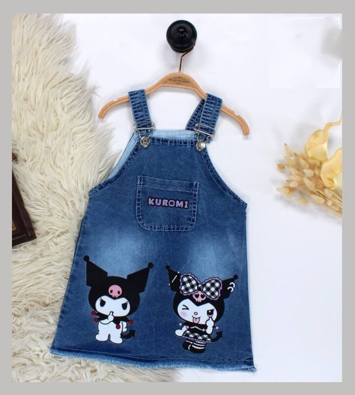 Kuromi Baskılı Kız Çocuk Kot Jile Elbise