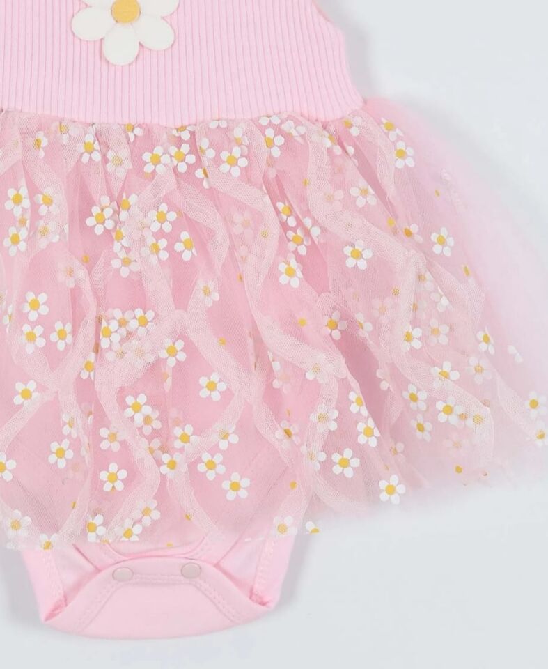 Papatya Detaylı Tütülü Bebek Elbise Pembe