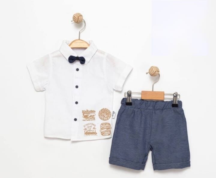 Keten Gömlekli Papyonlu Şortlu Takım