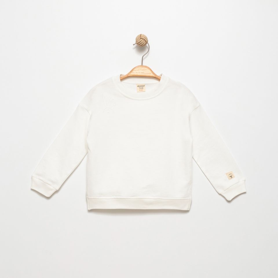 Tavşan Detaylı %100 Pamuk Uzun Kollu Kız Çocuk Sweat