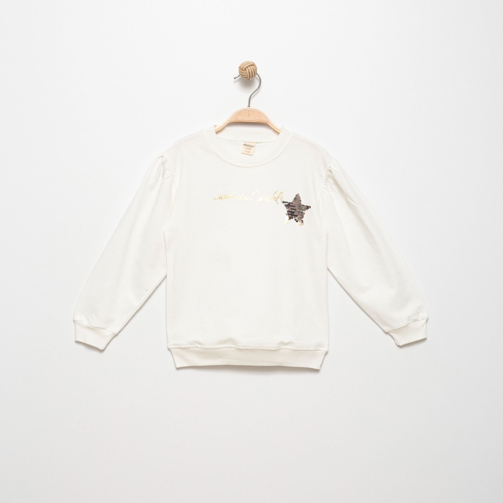 Yıldız Detaylı Uzun Kollu %100 Pamuk Kız Çocuk Sweat