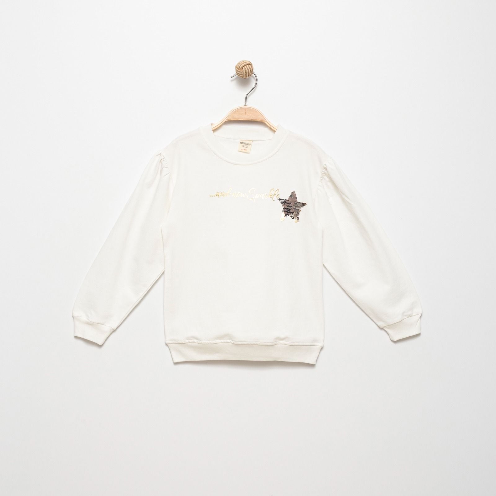 Yıldız Detaylı Uzun Kollu %100 Pamuk Kız Çocuk Sweat