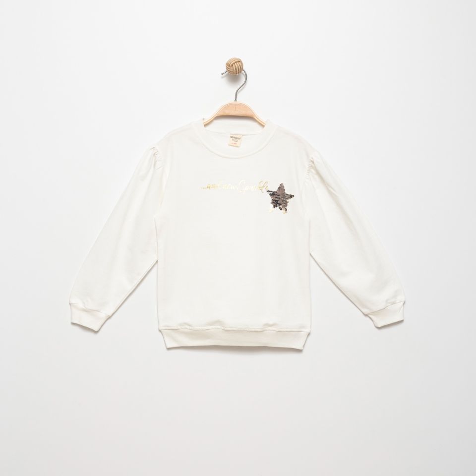 Yıldız Detaylı Uzun Kollu %100 Pamuk Kız Çocuk Sweat