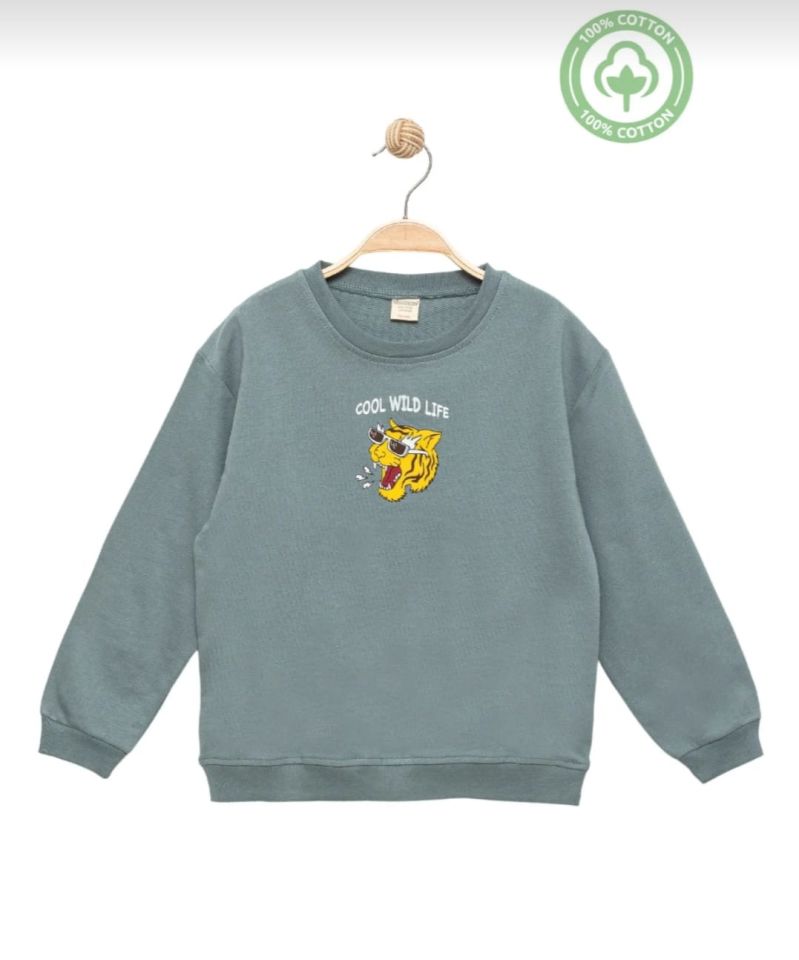 Kaplan Desenli %100 Pamuk Uzun Kollu Sweatshirt