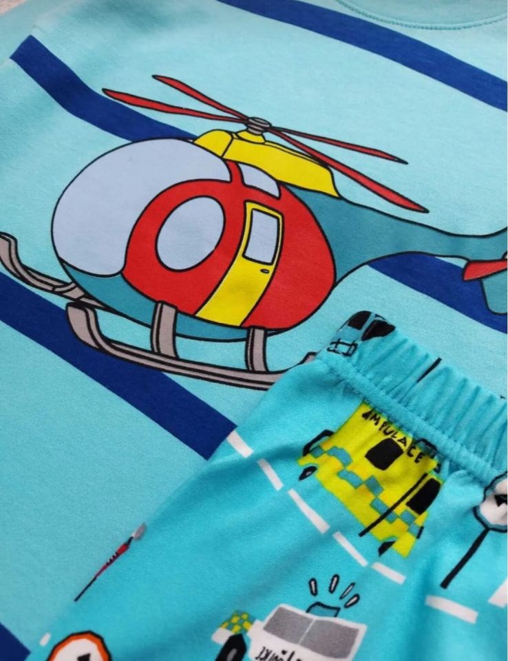 Helikopter Detaylı %100 Pamuk Çocuk Pijama Takımı