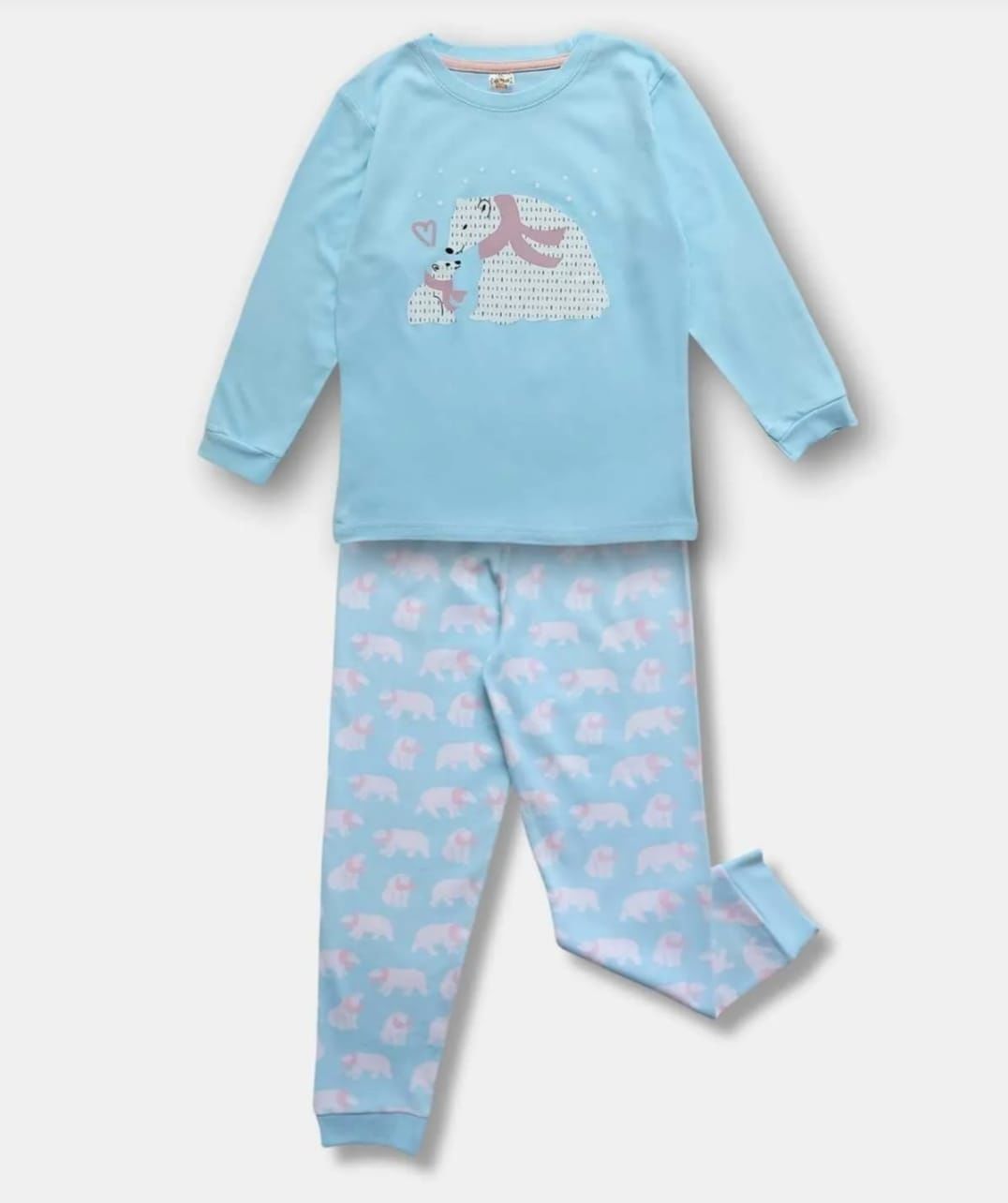 Ayıcık Desenli Uzun Kollu %100 Pamuk Kız Çocuk Pijama Takımı