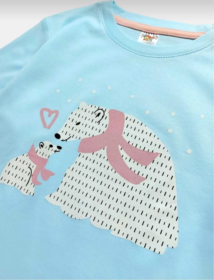 Ayıcık Desenli Uzun Kollu %100 Pamuk Kız Çocuk Pijama Takımı