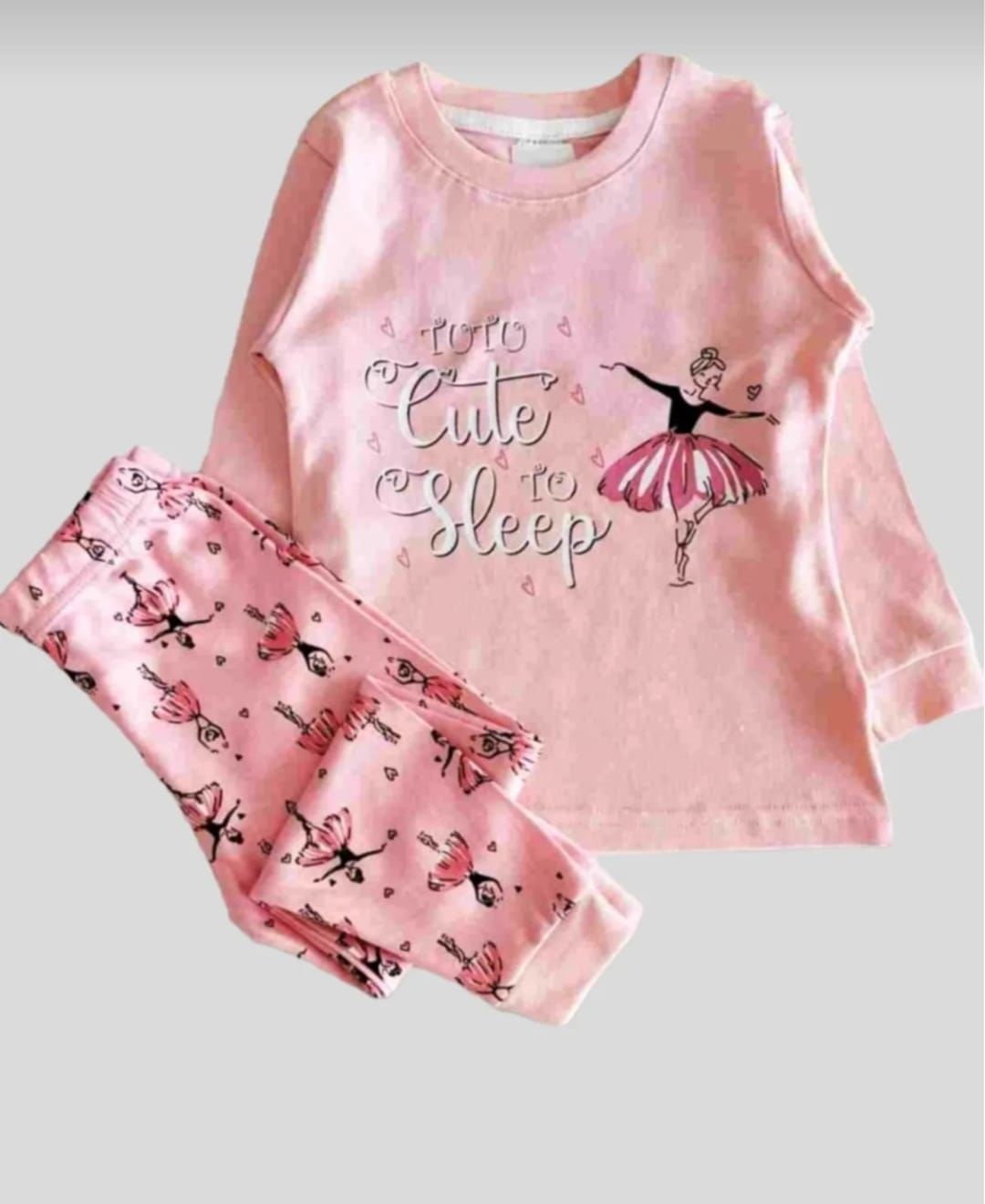 Balerin Detaylı Uzun Kollu %100 Pamuk Kız Çocuk Pijama Takımı