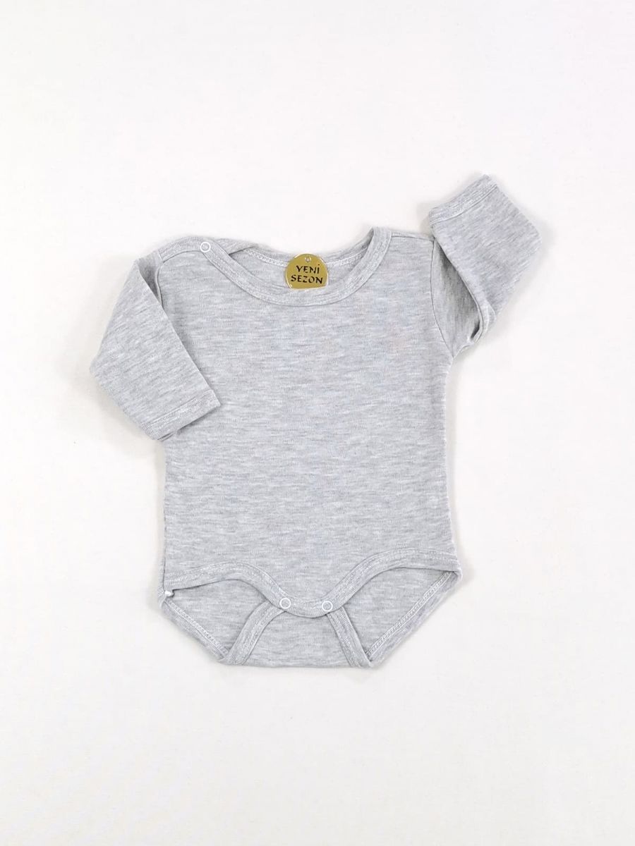 Uzun Kollu %100 Pamuk Çıtçıtlı Bebek Body Gri