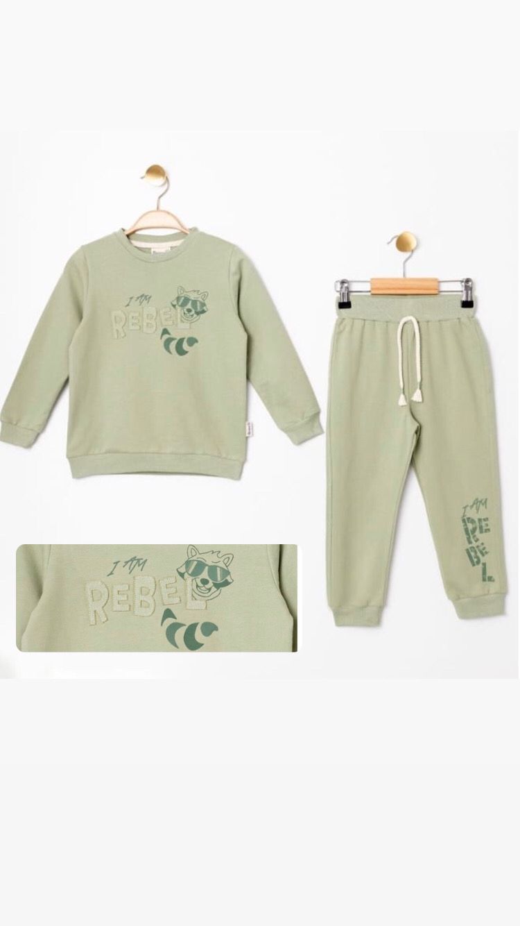 Rakun Baskılı Pamuklu Erkek Çocuk Eşofman Takımı