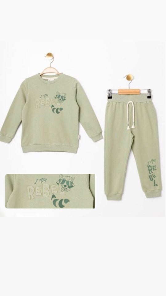 Rakun Baskılı Pamuklu Erkek Çocuk Eşofman Takımı