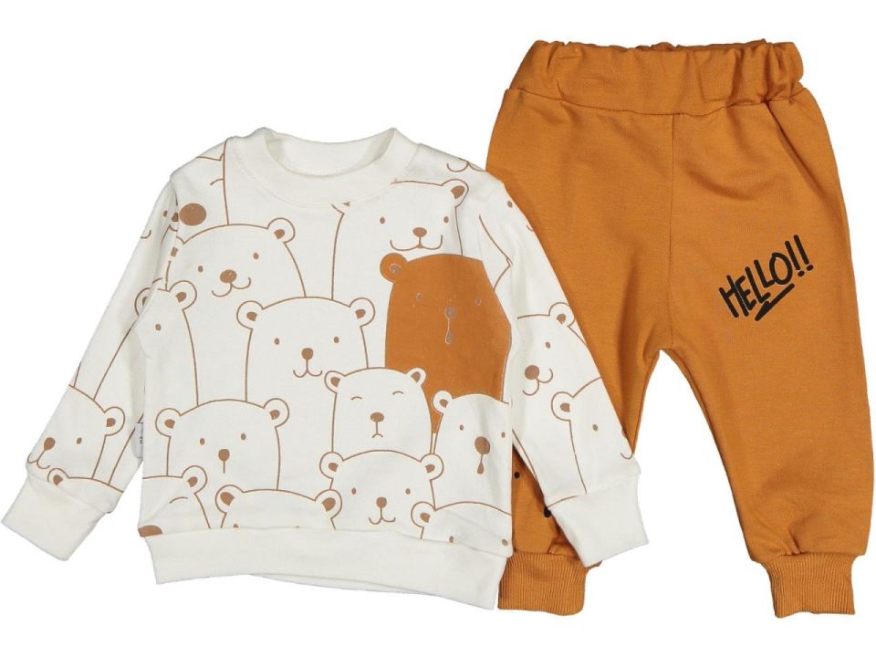 Zeo Kids Hello Ayılar Desenli Alt Üst Bebek Takım 2'li