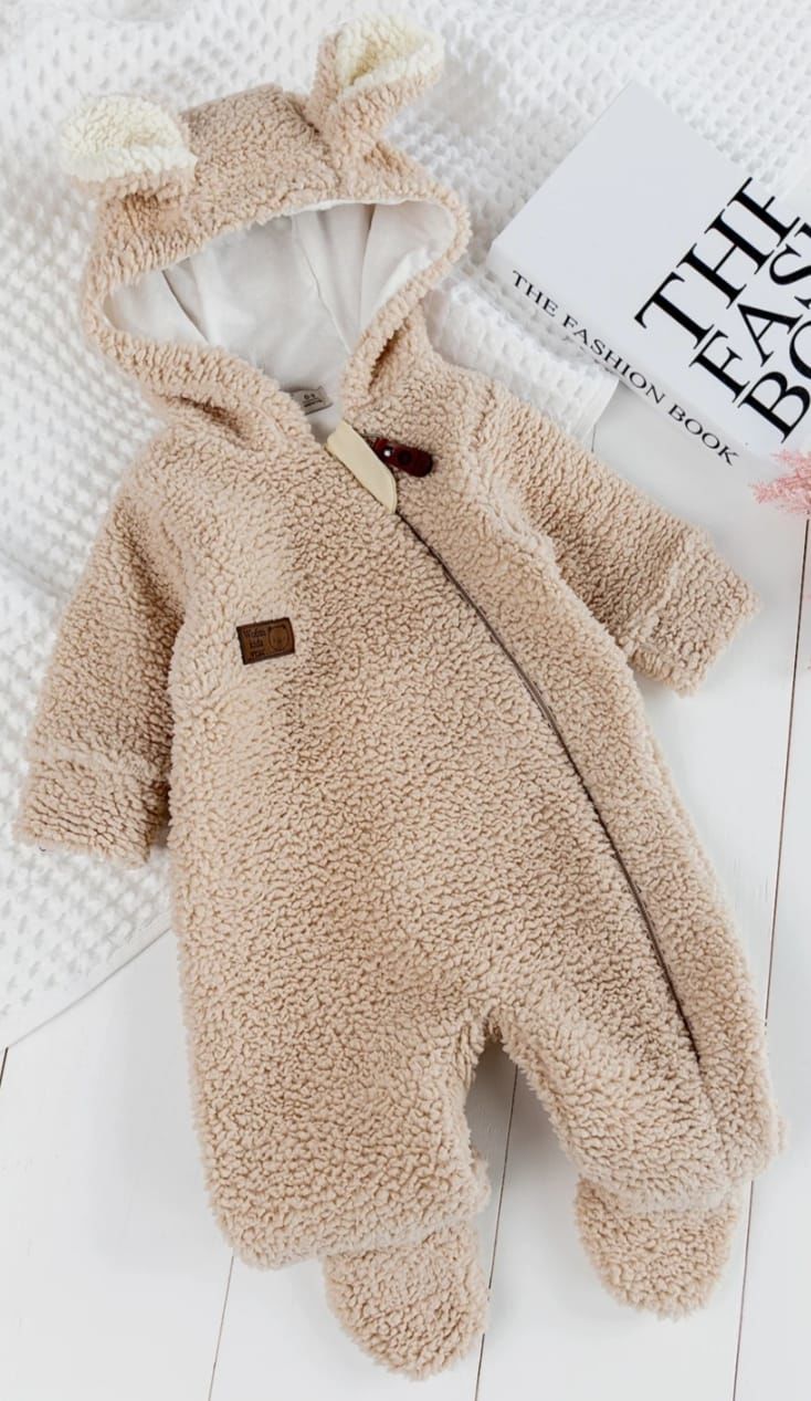 Kapüşonlu Welsoft Peluş Yumuşacık Kışlık Kız/Erkek Bebek Tulum 3-6 Ay