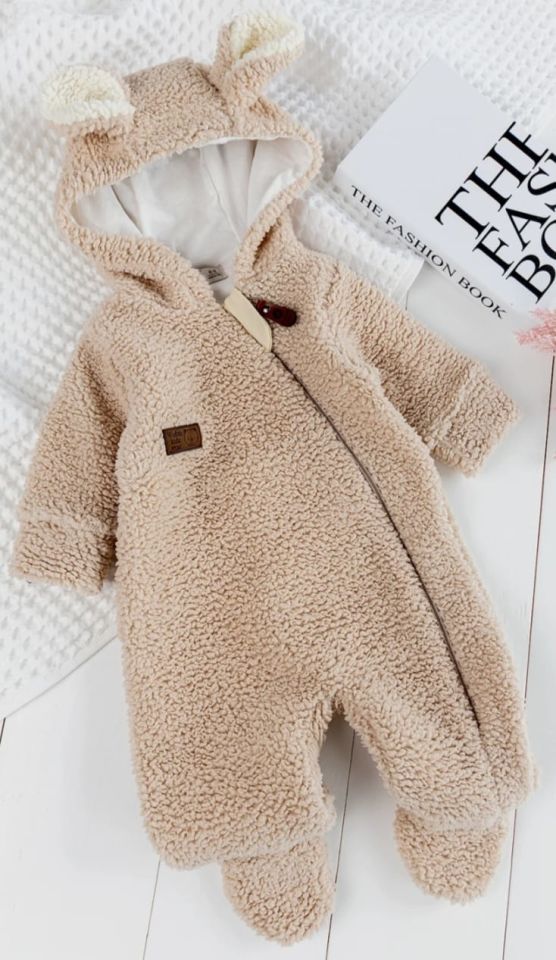 Kapüşonlu Welsoft Peluş Yumuşacık Kışlık Kız/Erkek Bebek Tulum 3-6 Ay