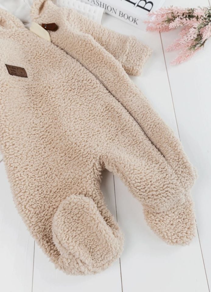 Kapüşonlu Welsoft Peluş Yumuşacık Kışlık Kız/Erkek Bebek Tulum 3-6 Ay