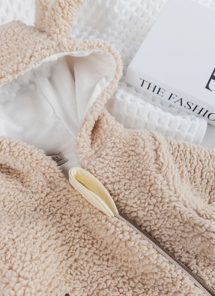 Kapüşonlu Welsoft Peluş Yumuşacık Kışlık Kız/Erkek Bebek Tulum 3-6 Ay