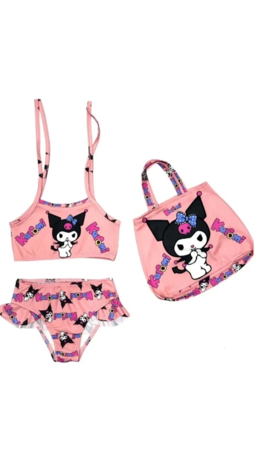 Kuromi Çantalı Kız Çocuk UV Korumalı Bikini Takımı