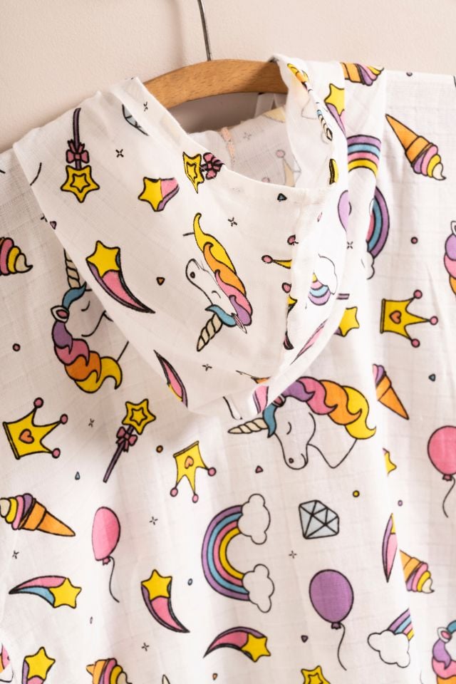 Organik Müslin Panço Bebek Çocuk Plaj Panço Unicorn