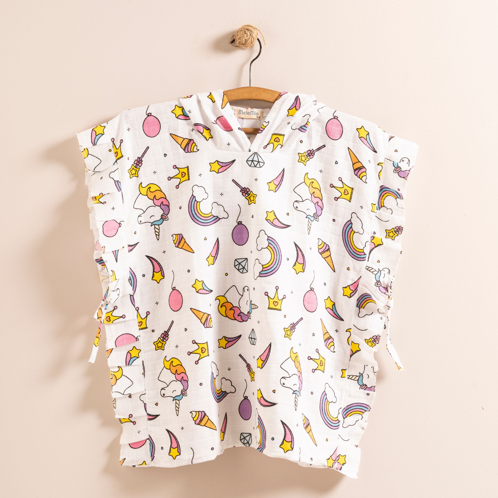 Organik Müslin Panço Bebek Çocuk Plaj Panço Unicorn