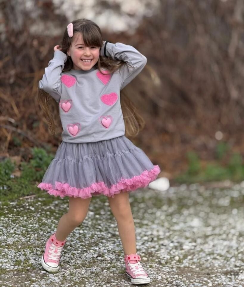 Kalp Detaylı Tütü Etekli Kız Çocuk Takım