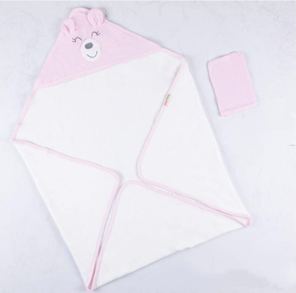 Başlıklı Kundak Havlu Ve Kesesi Pembe Ayıcık Kulaklı 85*85