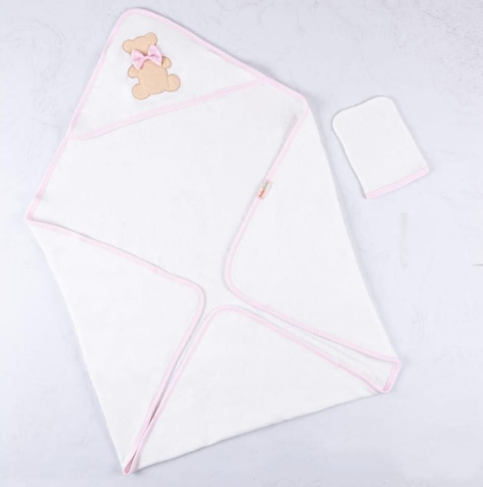 Başlıklı Kundak Havlu Ve Kesesi Pembe Ayıcık 85*85