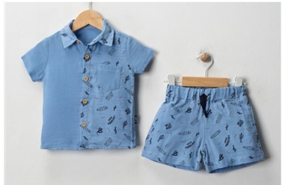 Müslin Terletmez Kumaş Gömlek ve Şortlu Takım