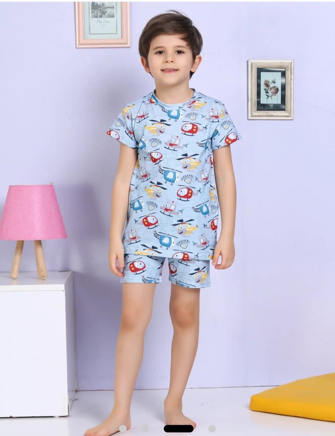 Helikopter Desenli Terletmez Şortlu Pijama Takımı