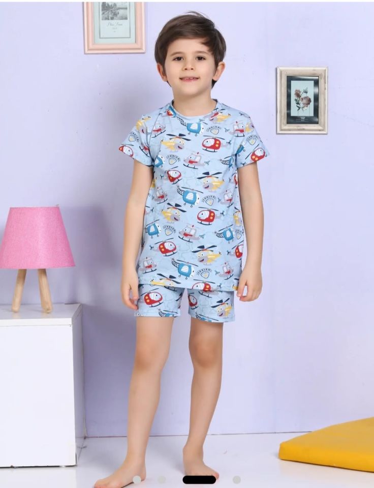 Helikopter Desenli Terletmez Şortlu Pijama Takımı