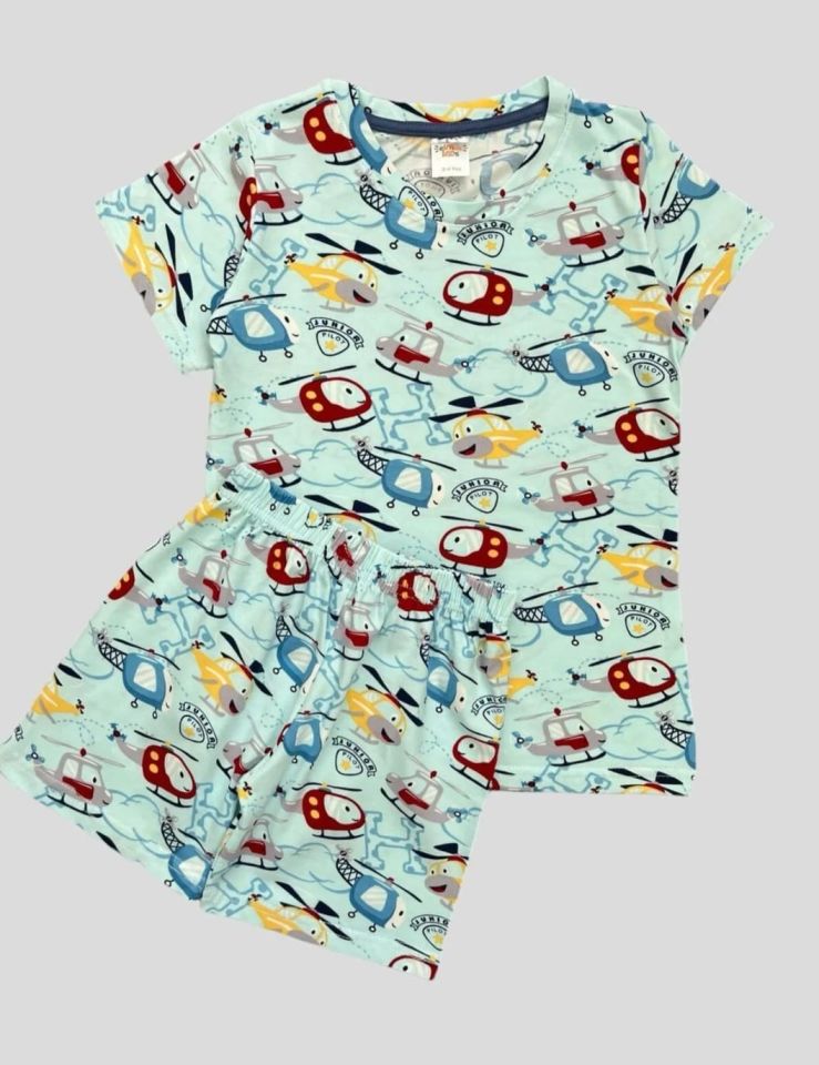 Helikopter Desenli Terletmez Şortlu Pijama Takımı
