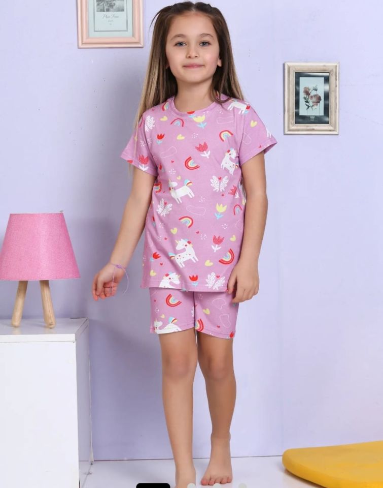Unicorn Desenli Terletmez Şortlu Pijama Takımı 9-10 Yaş