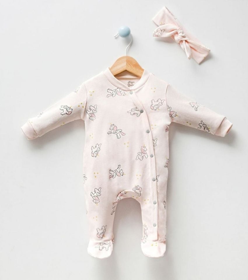 Unicorn Desenli %100 Pamuk Tulum Ve Bandana 2'li Bebek Takım
