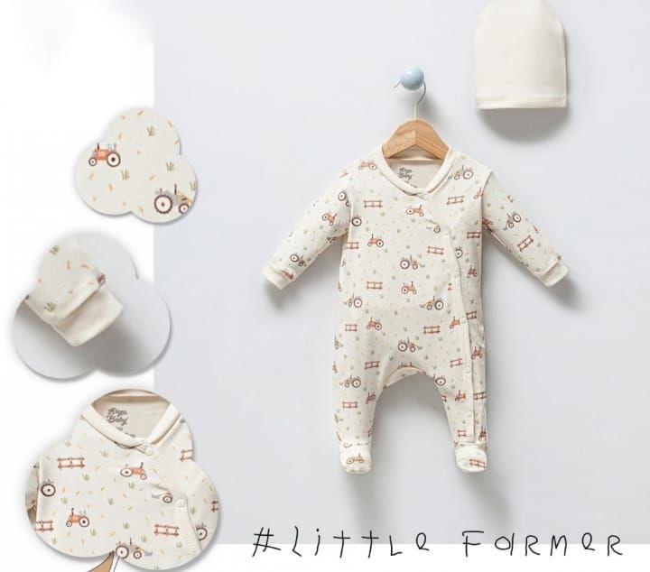 Littel Farmer Şapkalı %100 Pamuk Bebek Tulum