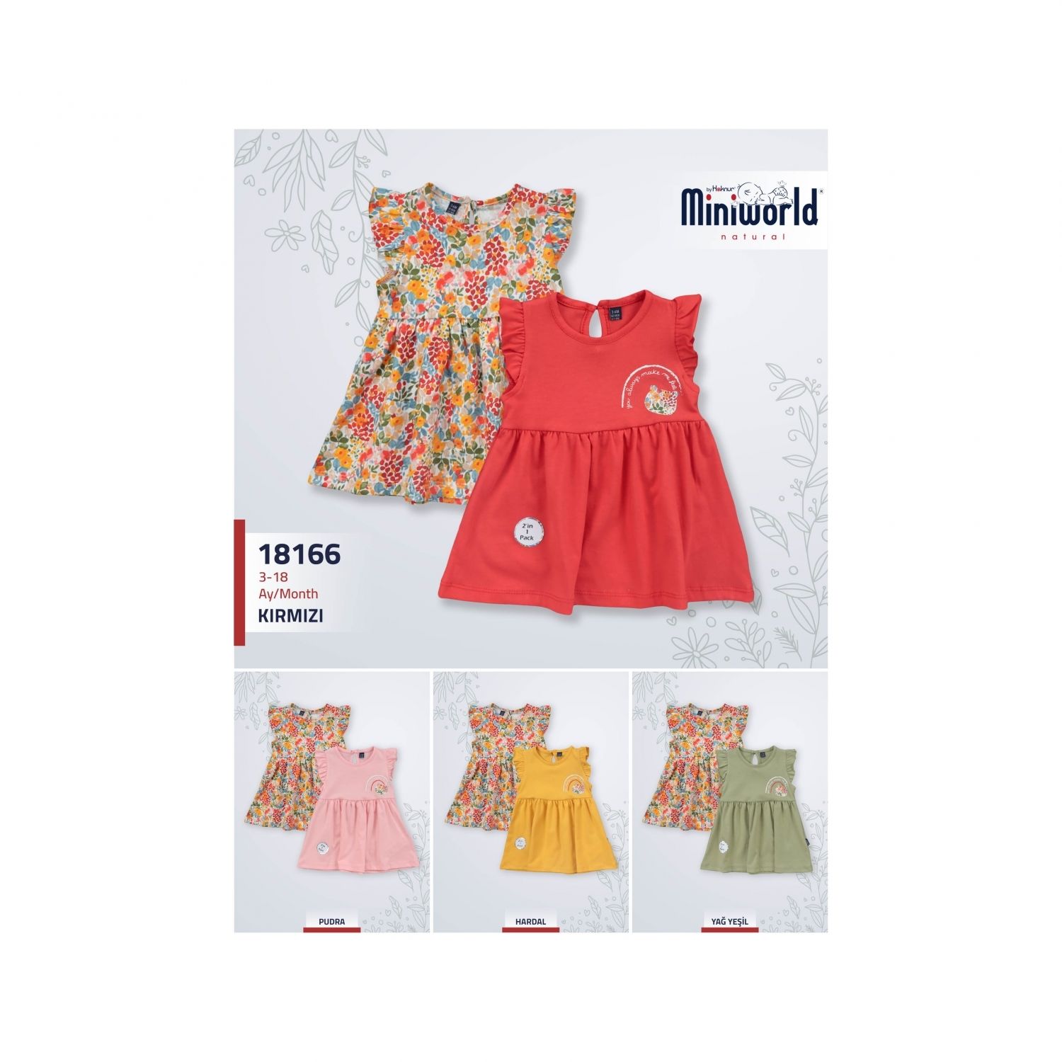 Çiçek Desenli Kız Bebek Elbise 2'li