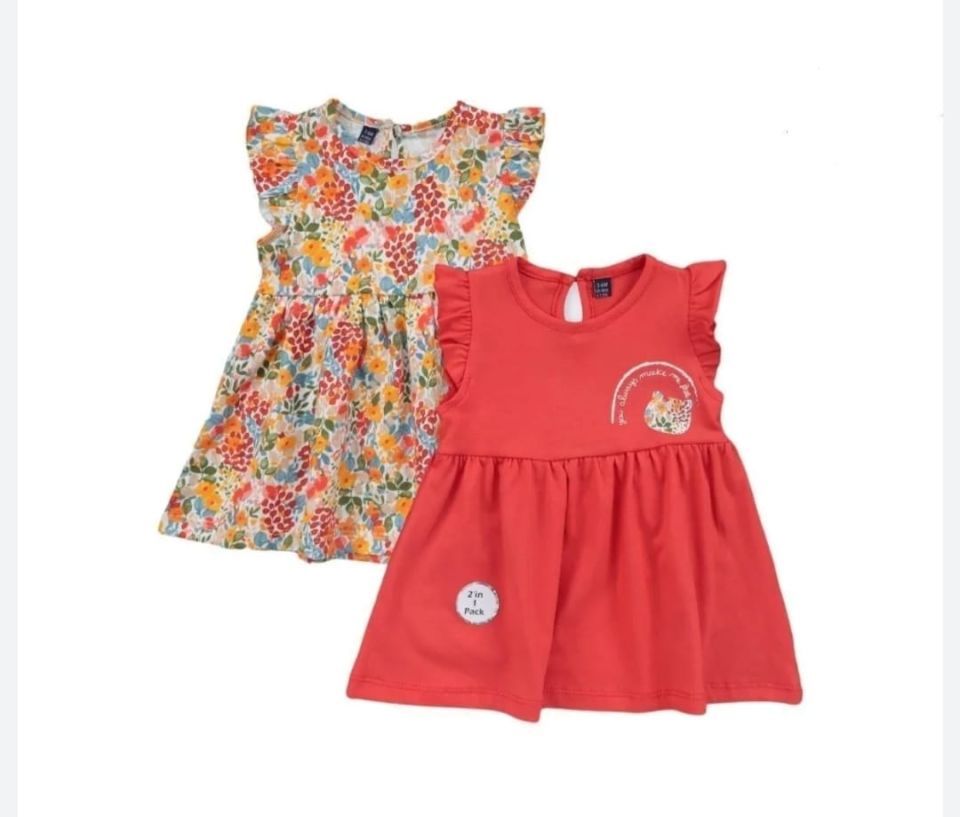 Çiçek Desenli Kız Bebek Elbise 2'li