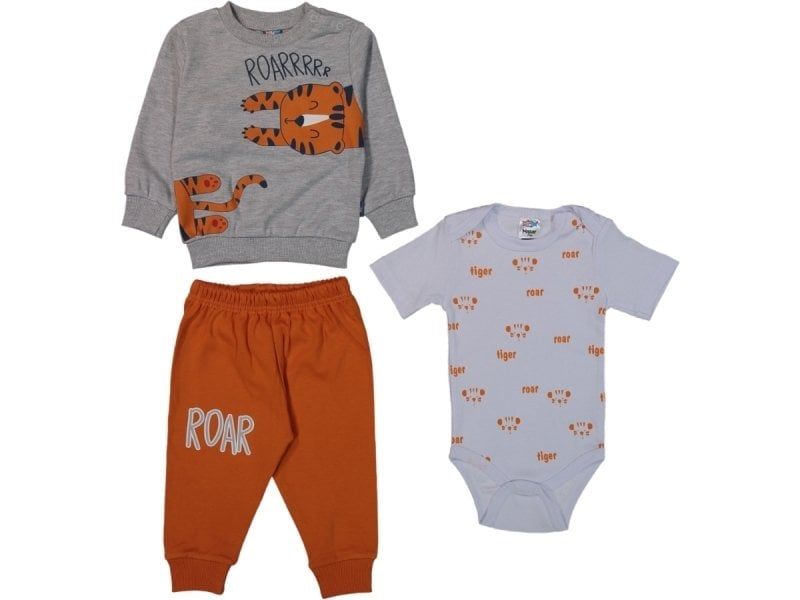 Nazar Baby Tiger Baskılı Alt Üst Bebek Takım 3'lü 9-12