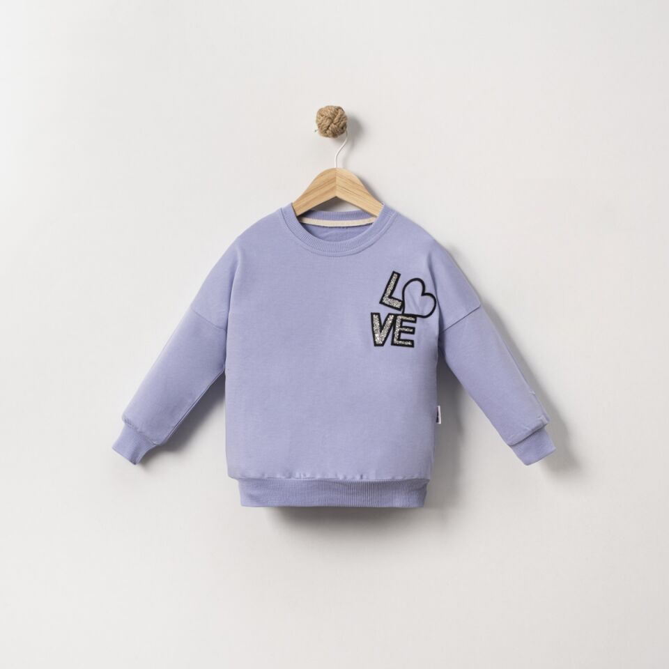 Love Simli Bakılı Oversize Kız Çocuk Sweatshirt