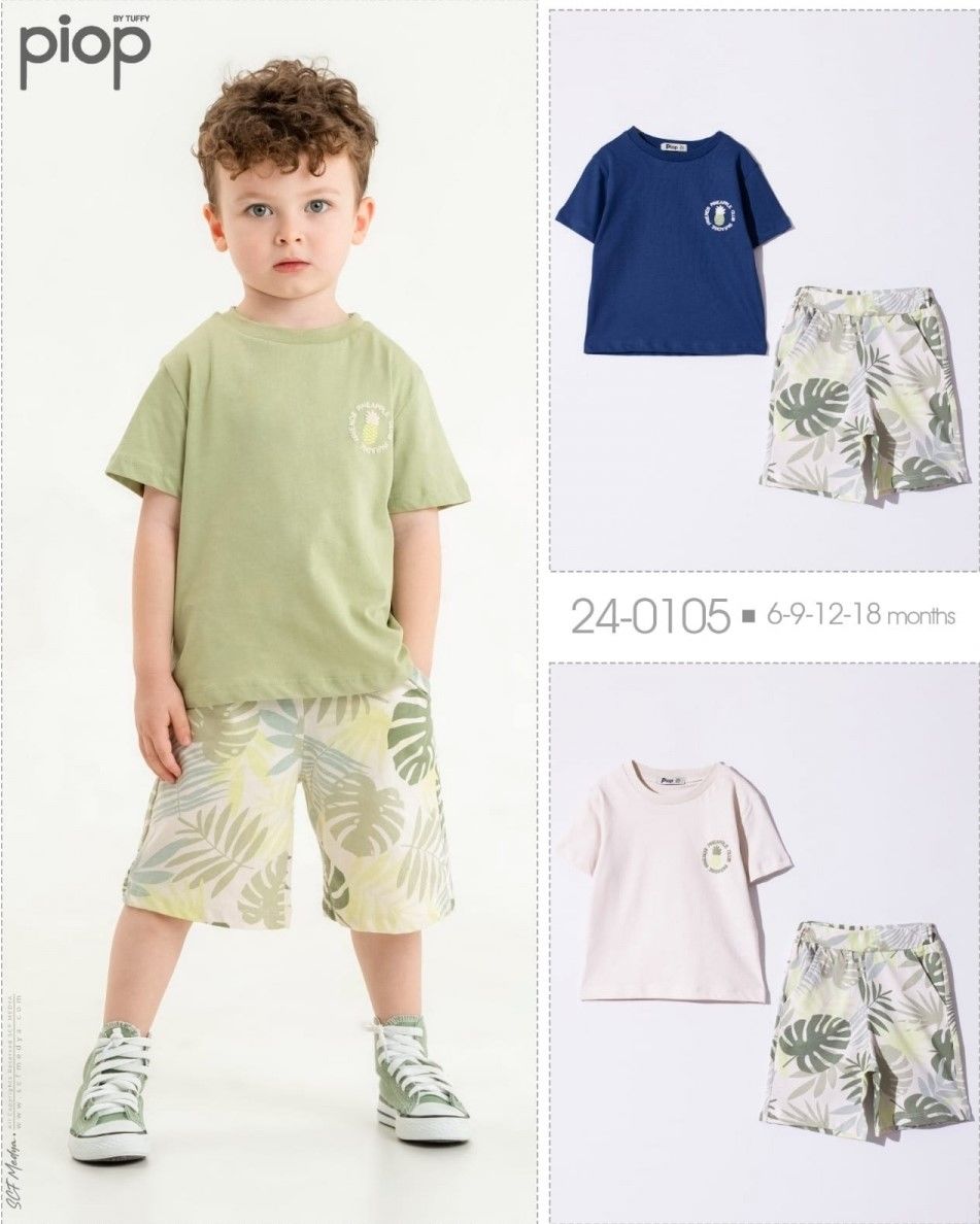 Ananas Desenli Erkek Bebek 2'li Şortlu Takım Lacivert