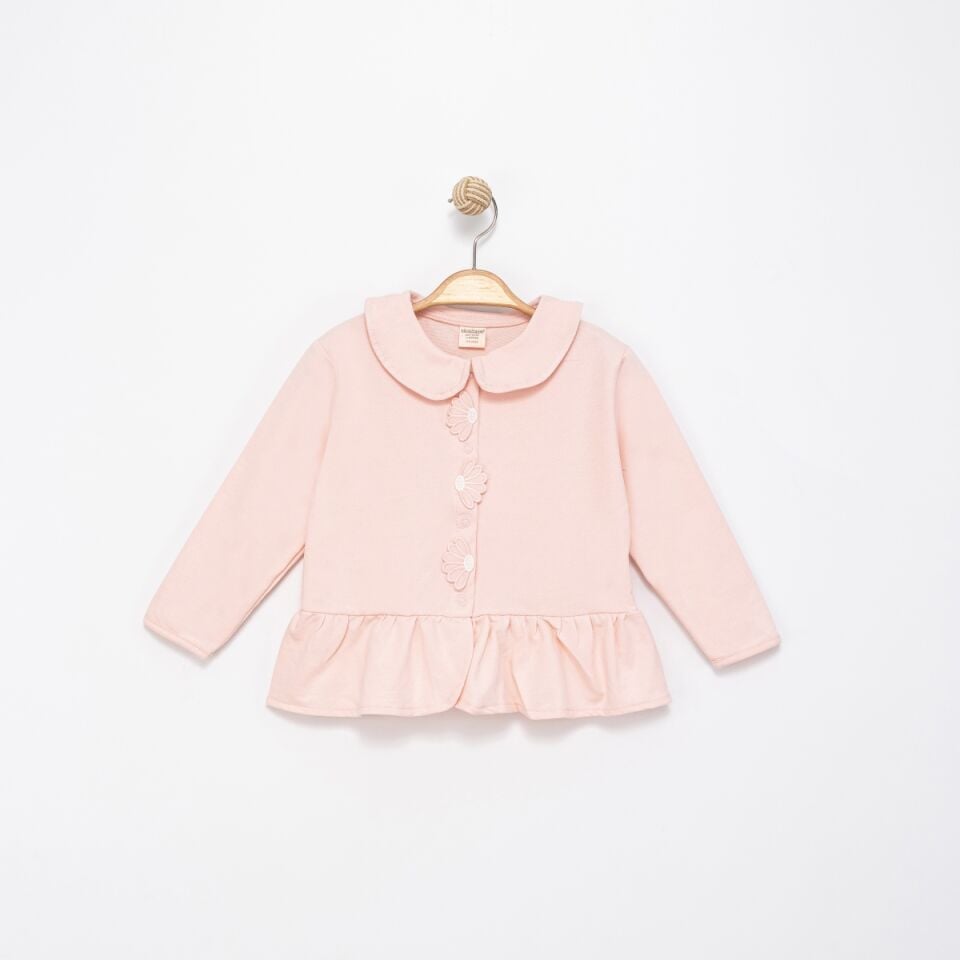 Çiçek  Detaylı Penye Kız Çocuk Hırka